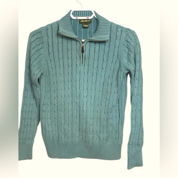 Eddie Bauer 100% Cotton Cable Knit Sweater w Ribbing on Cuffs & Bottom 1/4 Zip - Picture 1 of 14